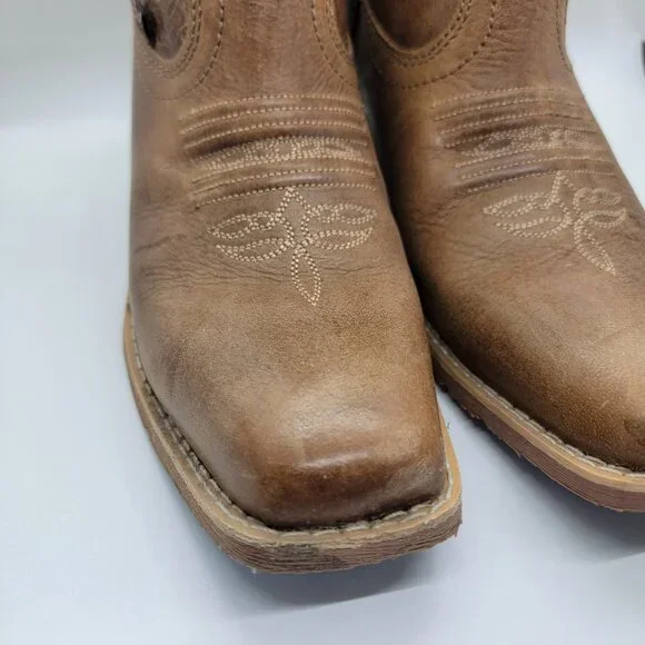 Justin Gypsy Chellie Western Booties Women 7.5B Tan Leather Square Ankle GY9510 - Picture 9 of 16